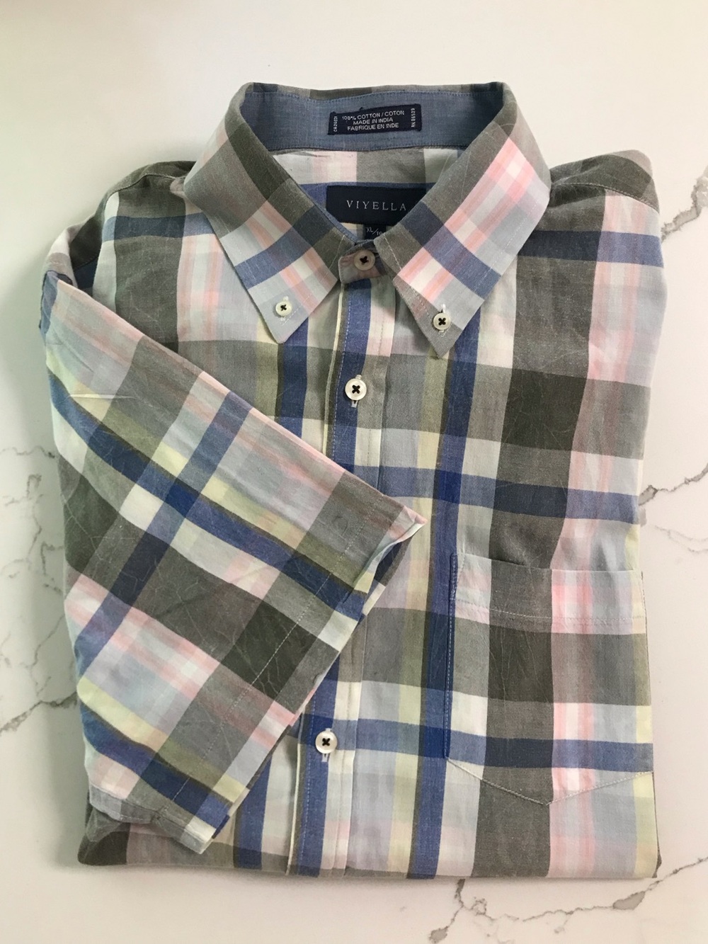 Men's Viyella Button-Down Plaid Cotton Shirt in Multi-Color XL